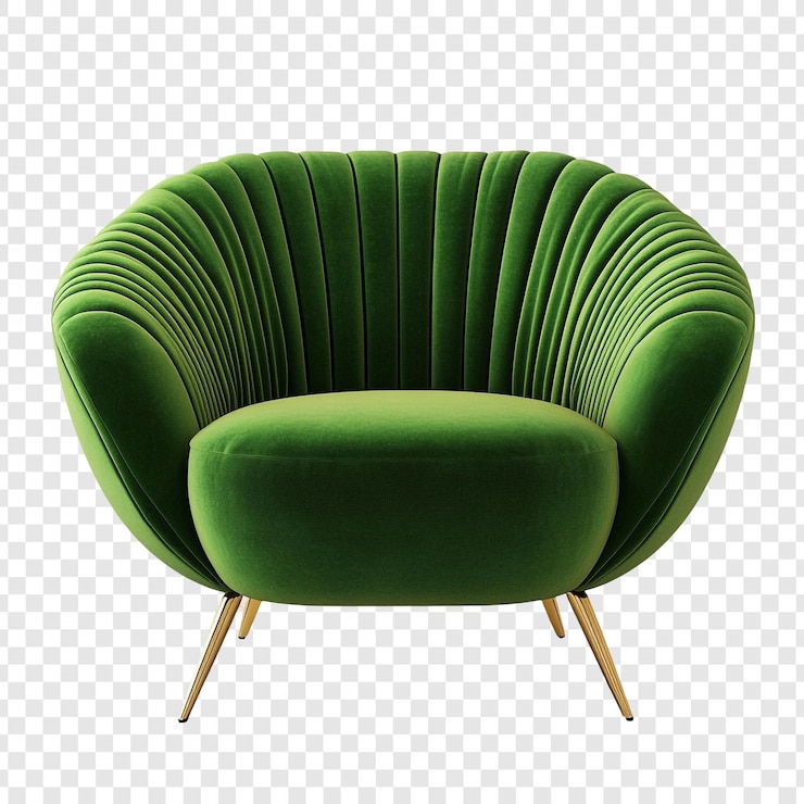 PSD gratuit elegant fauteuil en velours vert avec des jambes en or