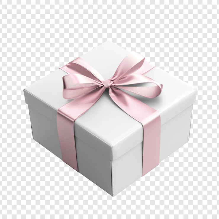 PSD gratuit élégante boîte cadeau blanche avec un arc de ruban rose délicat