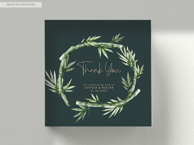 PSD gratuit Élégante carte d'invitation de mariage en bambou vert aquarelle