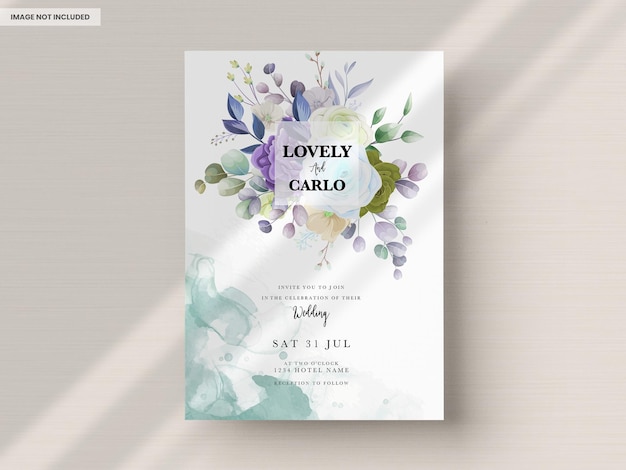 PSD gratuit Élégante carte d'invitation de mariage floral avec aquarelle