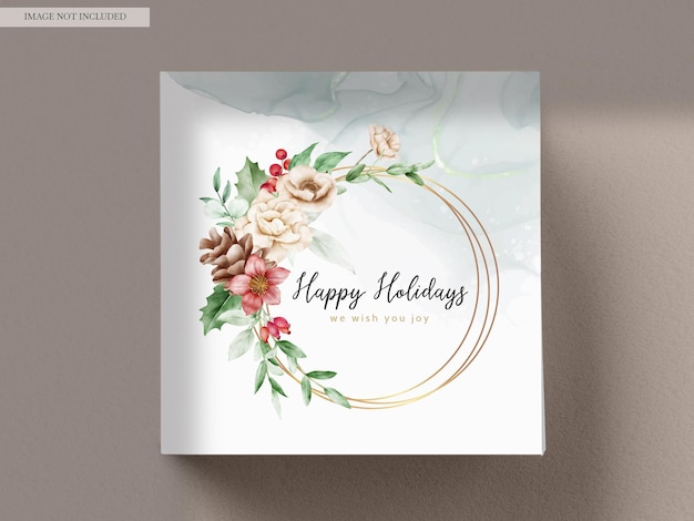 PSD gratuit Élégante carte de noël et du nouvel an aquarelle florale