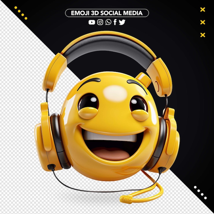 PSD gratuit emoji 3d réaliste avec casque heureux