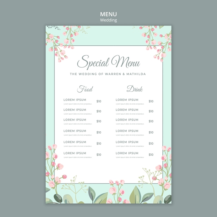 PSD gratuit enregistrer le modèle de menu de mariage floral de date