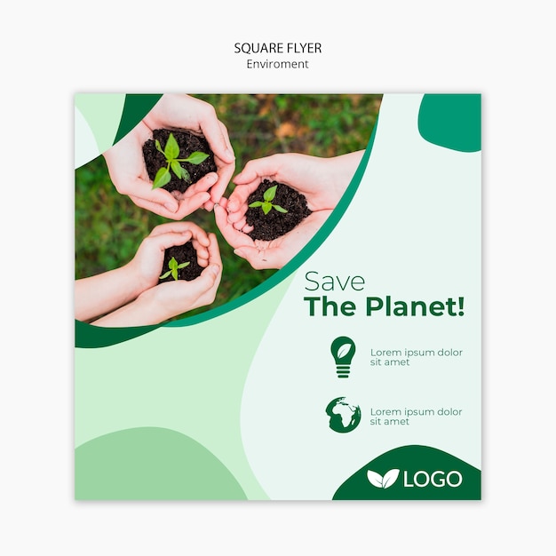 PSD gratuit enregistrez le modèle de flyer planète avec des plantes et des mains