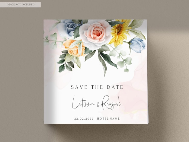 PSD gratuit ensemble de cartes d'invitation de mariage fleur de printemps aquarelle vintage