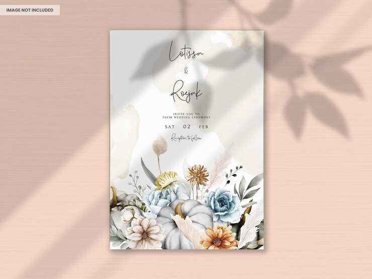 PSD gratuit un ensemble d'élégantes fleurs à l'aquarelle dessinées à la main invitation de mariage