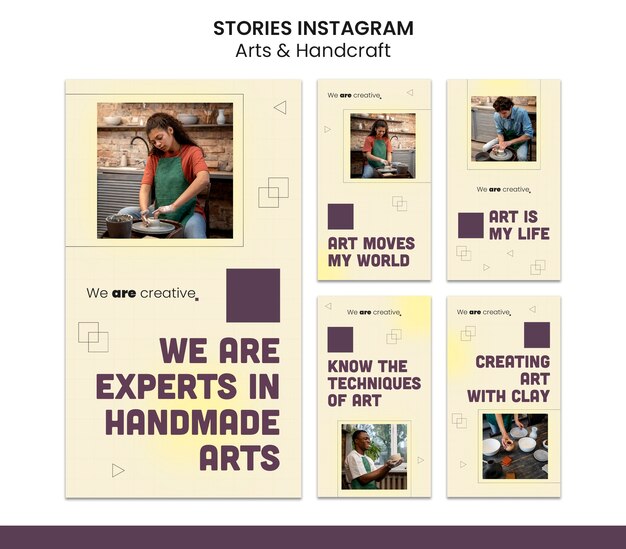 Ensemble d'histoires instagram d'arts géométriques et d'artisanat
