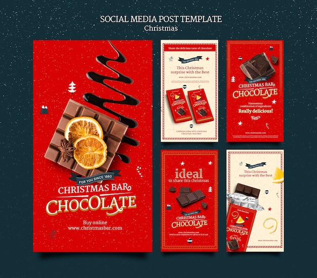 PSD gratuit ensemble d'histoires instagram au chocolat de noël