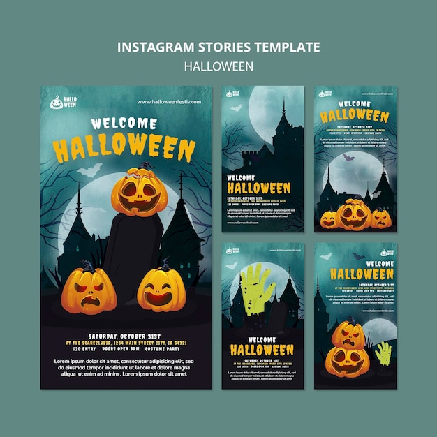 PSD gratuit ensemble d'histoires instagram de fête d'halloween