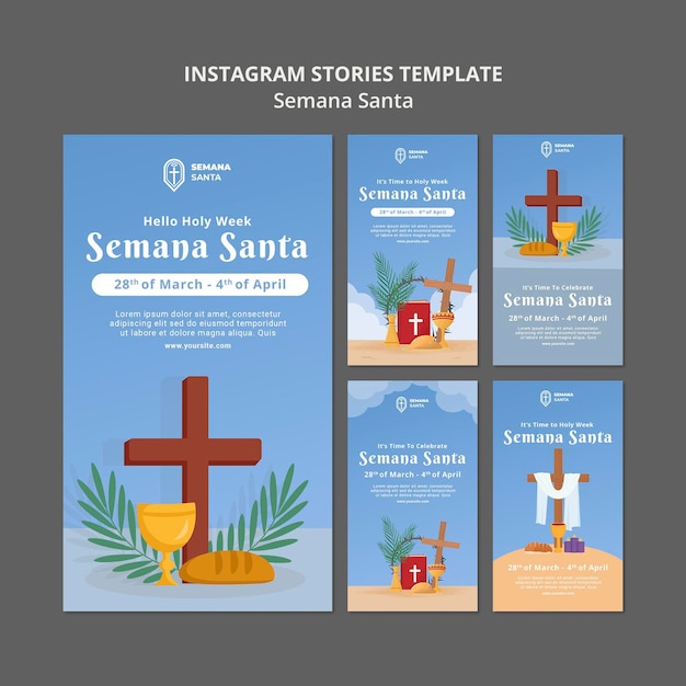 PSD gratuit ensemble d'histoires de médias sociaux semana santa