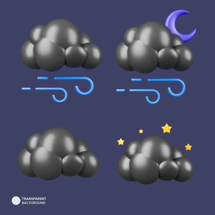 PSD gratuit ensemble d'icônes 3d de nuage sombre illustration de rendu 3d