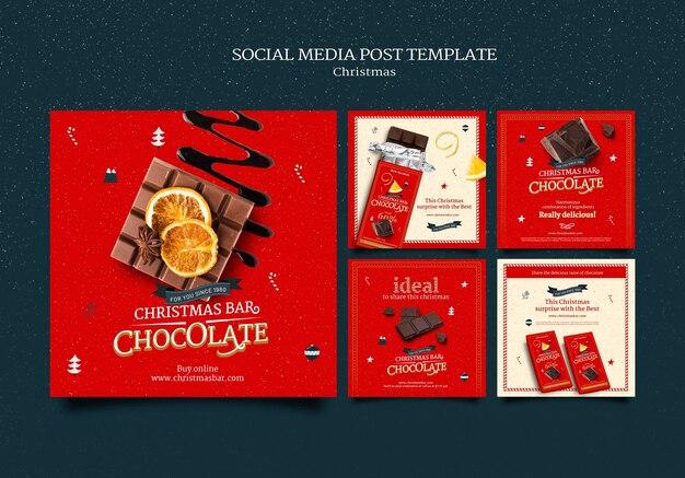 Ensemble de messages instagram au chocolat de Noël