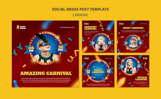 PSD gratuit ensemble de messages instagram de carnaval festif