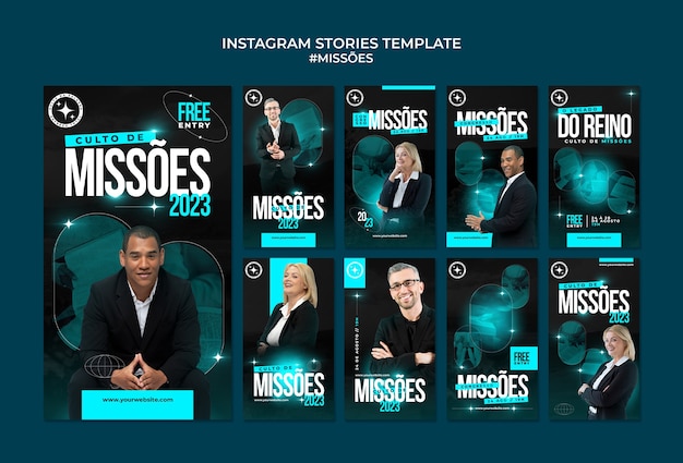 PSD gratuit un ensemble de modèles d'histoires instagram de missoes