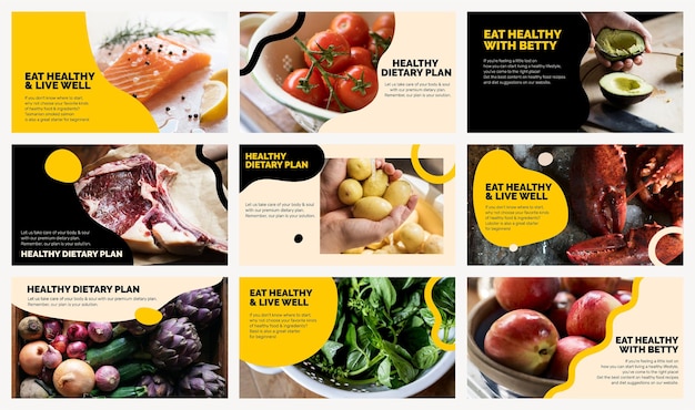 presentation powerpoint modele PSD gratuit ensemble de présentation d'aliments marketing psd modèle de plan d'alimentation saine