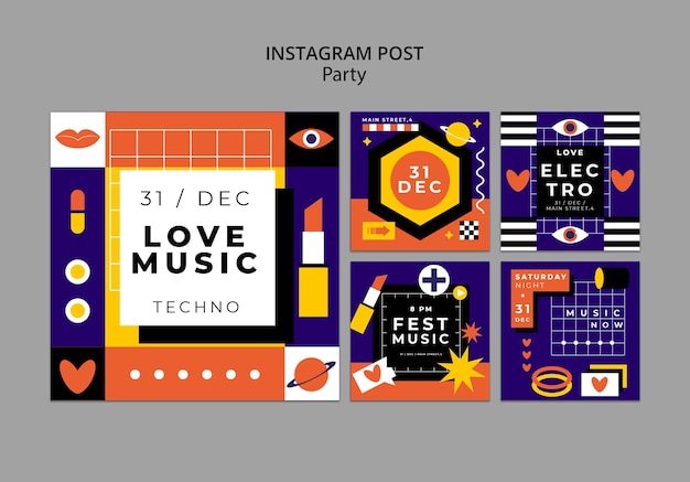 PSD gratuit ensemble de publication instagram de célébration de fête design plat