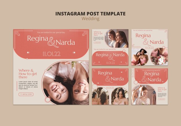 Ensemble de publication instagram de célébration de mariage minimal