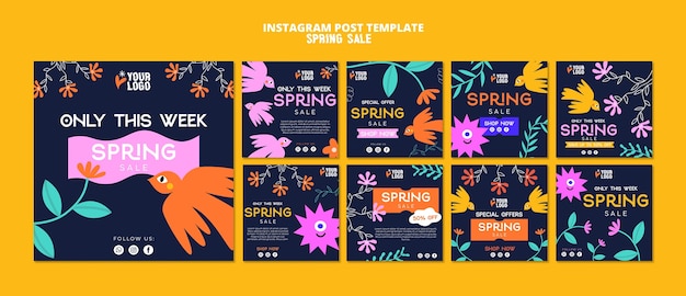 PSD gratuit ensemble de publication instagram de réduction de vente de printemps