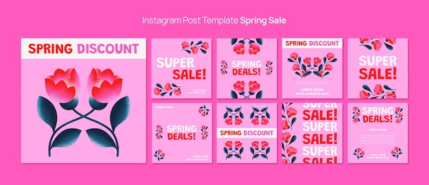 PSD gratuit ensemble de publication instagram de vente de printemps floral