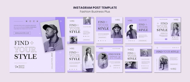 PSD gratuit ensemble de publications instagram d'affaires de mode dessinés à la main