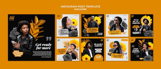 PSD gratuit ensemble de publications instagram de magazine texturé