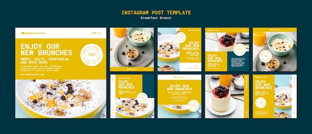PSD gratuit ensemble de publications instagram pour le brunch du petit déjeuner