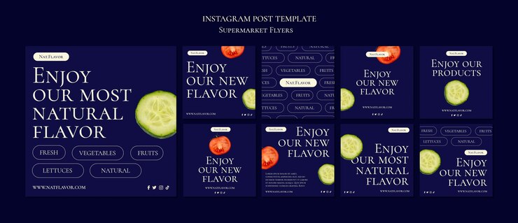 PSD gratuit ensemble de publications instagram de supermarché réaliste
