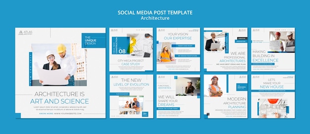 PSD gratuit ensemble de publications sur les médias sociaux du projet d'architecture