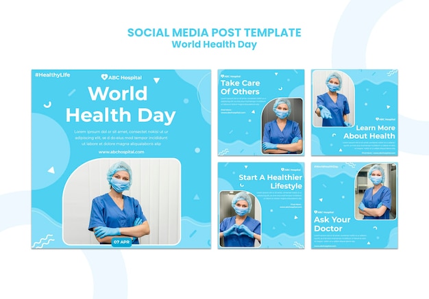 PSD gratuit ensemble de publications sur les médias sociaux pour la journée mondiale de la santé