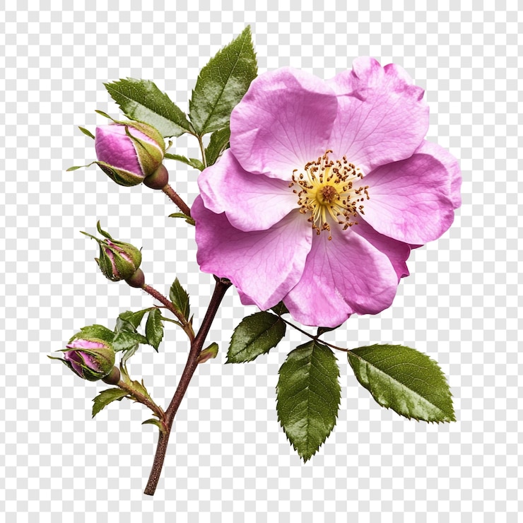 PSD gratuit une époustouflante fleur de rose rose avec des bourgeons et des feuilles vertes