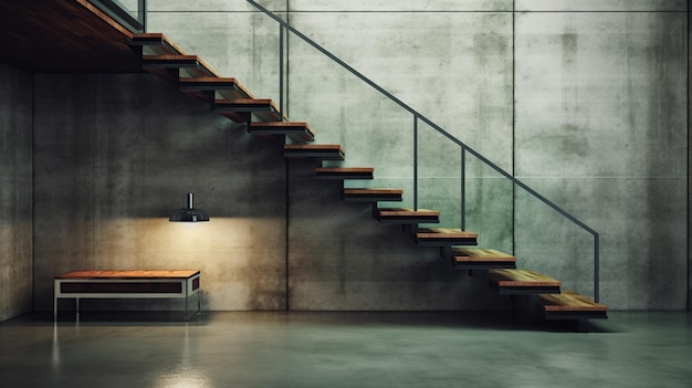 PSD gratuit escalier en métal de style loft et mur en bétongenerative ai