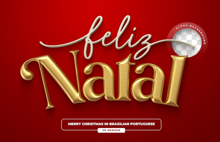 PSD gratuit étiquette joyeux noël en portugais brésilien rendu en 3d avec fond transparent