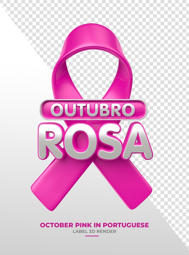 PSD gratuit étiquette pour la campagne octobre rose en portugais brésilien en rendu 3d avec fond transparent