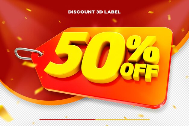 Étiquette de prix de remise de vente 3d pour la composition 50 pour cent