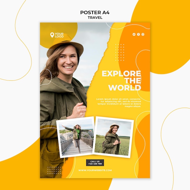 PSD gratuit explorez le modèle d'affiche du monde