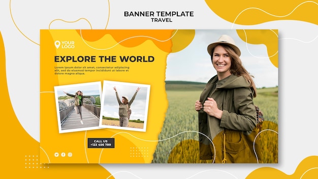 PSD gratuit explorez le modèle de bannière du monde