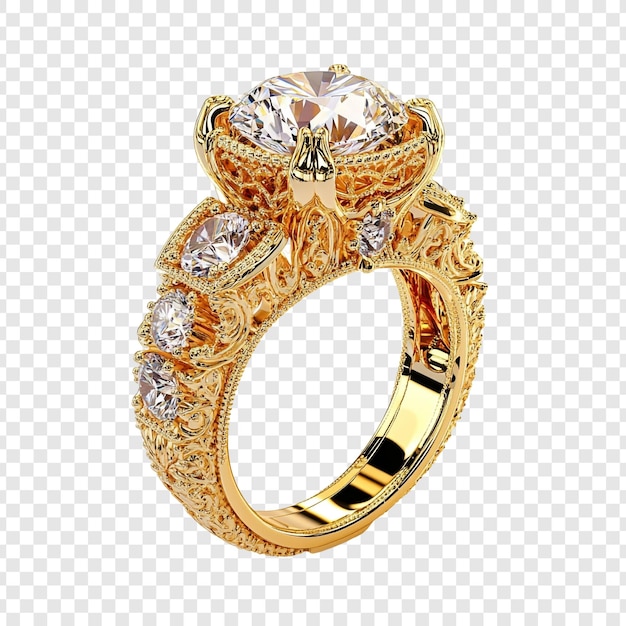 Une exquise bague de fiançailles en diamant, une filigranée en or, des pierres précieuses étincelantes.