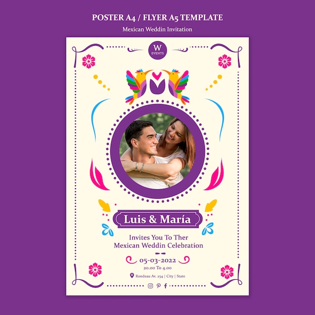 PSD gratuit faire-part de mariage mexicain floral