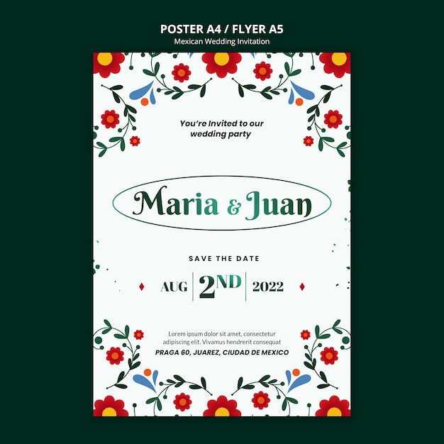 Faire-part De Mariage Mexicain Floral