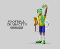 PSD gratuit fan de football illustration 3d avec petit drapeau