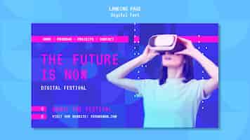PSD gratuit femme à l'aide d'une page de destination de casque de réalité virtuelle