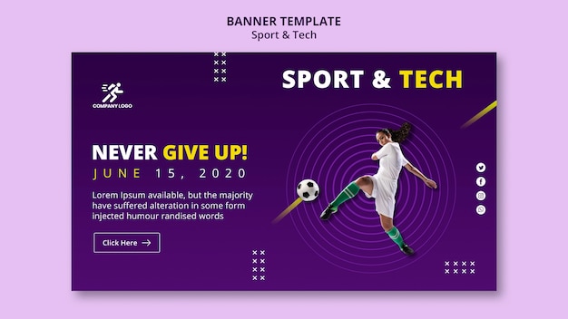 PSD gratuit femme frappant le modèle de bannière de football