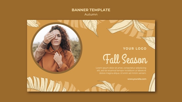 PSD gratuit femme de saison d'automne avec bannière de visage couvert