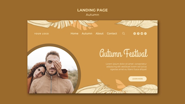 PSD gratuit festival d'automne et page de destination du couple