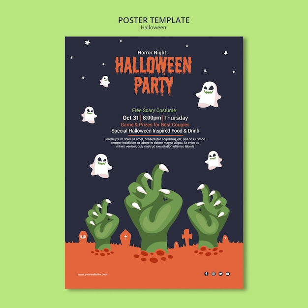 PSD gratuit fête d'halloween sur le modèle d'affiche zombie