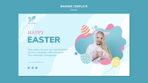 PSD gratuit fille tenant un modèle de bannière de pâques lapin