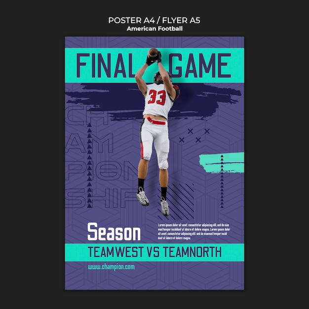 PSD gratuit flat design american football poster template
