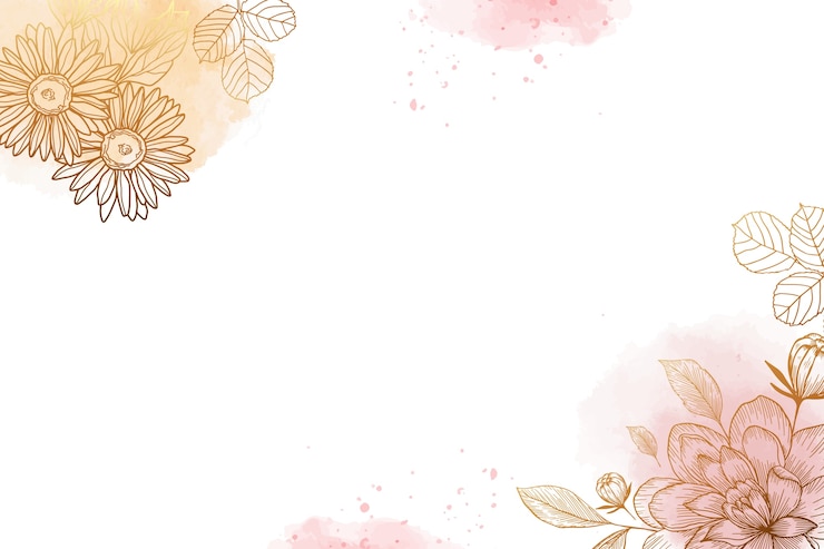 PSD gratuit fleurs dorées avec des taches d'aquarelle