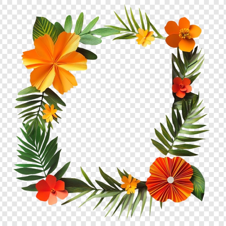 PSD gratuit des fleurs de papier et une verdure luxuriante
