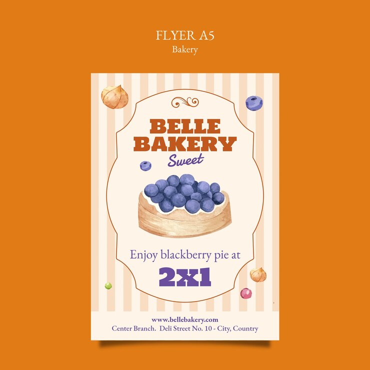 PSD gratuit le flyer de la boulangerie belle: appréciez la tarte aux baies noires